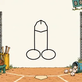 An empty baseball field with props around the edges. A cartoon dick is drawn in black outline in the open middle.