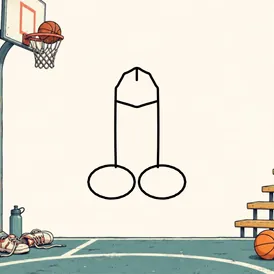 An empty cartoon basketball court with plenty of drawing space. A cartoon dick is drawn in black outline in the open middle.