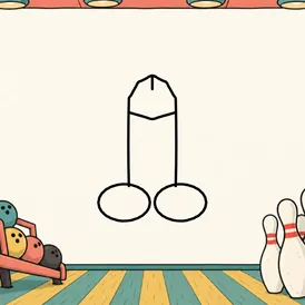 A cartoon bowling alley with an open central drawing area. A cartoon dick is drawn in black outline in the open middle.