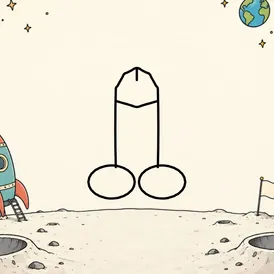 A blank moon landing scene with a tiny rocket and flag at the edges. A cartoon dick is drawn in black outline in the open middle.