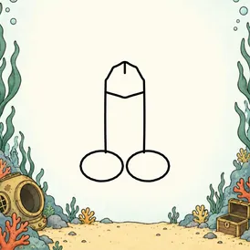 A pale underwater scene with coral framing an open center. A cartoon dick is drawn in black outline in the open middle.